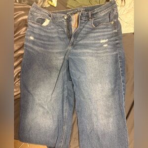 American Eagle Outfitters Women's Distressed Blue Straight Leg Jeans